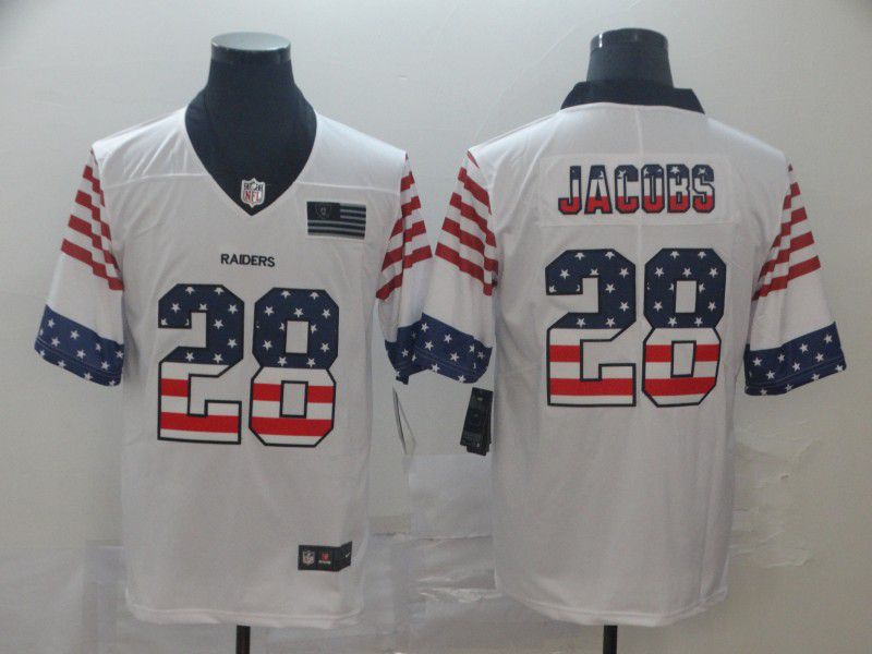 Men Oakland Raiders #28 Jacobs White Retro USA Flag Nike NFL Jerseys